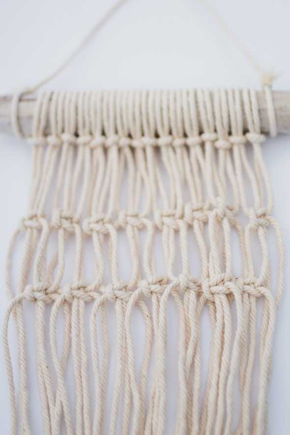 two rows of macrame square knots