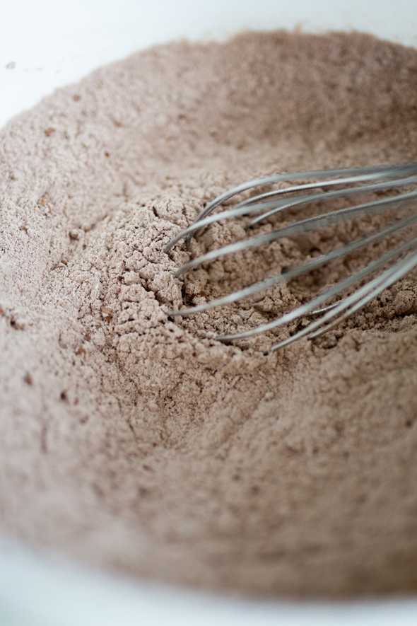 bowl filled with flour mixture and a whisk