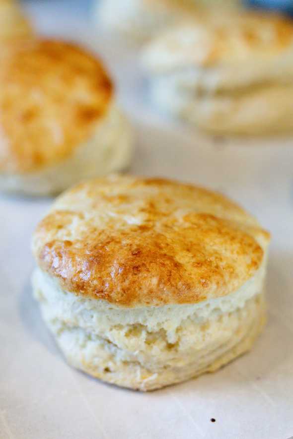 close up of a buttermilk biscuit