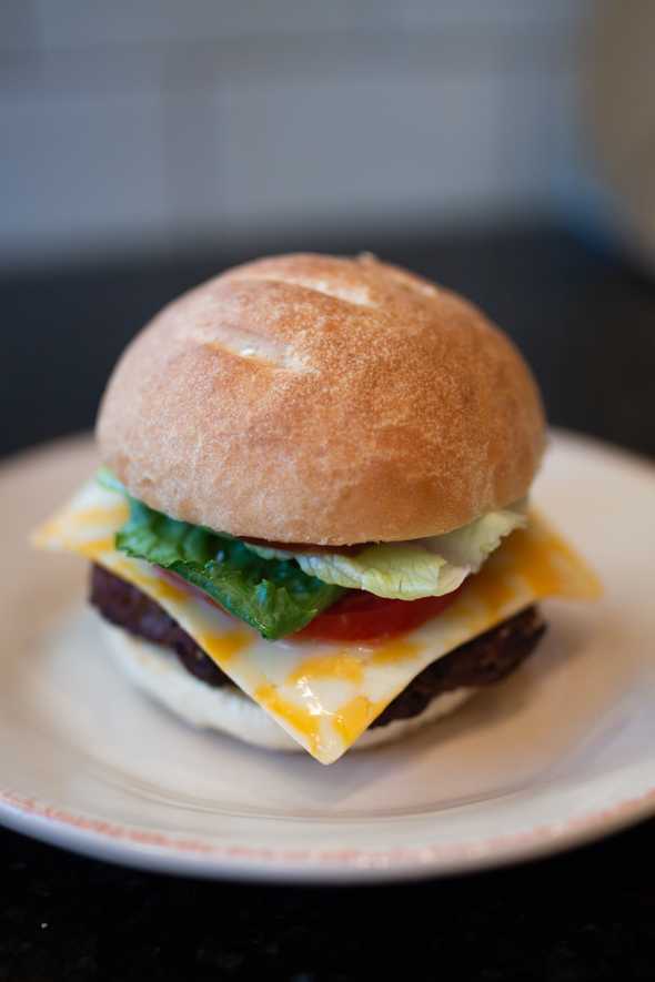 up close shot of a hamburger